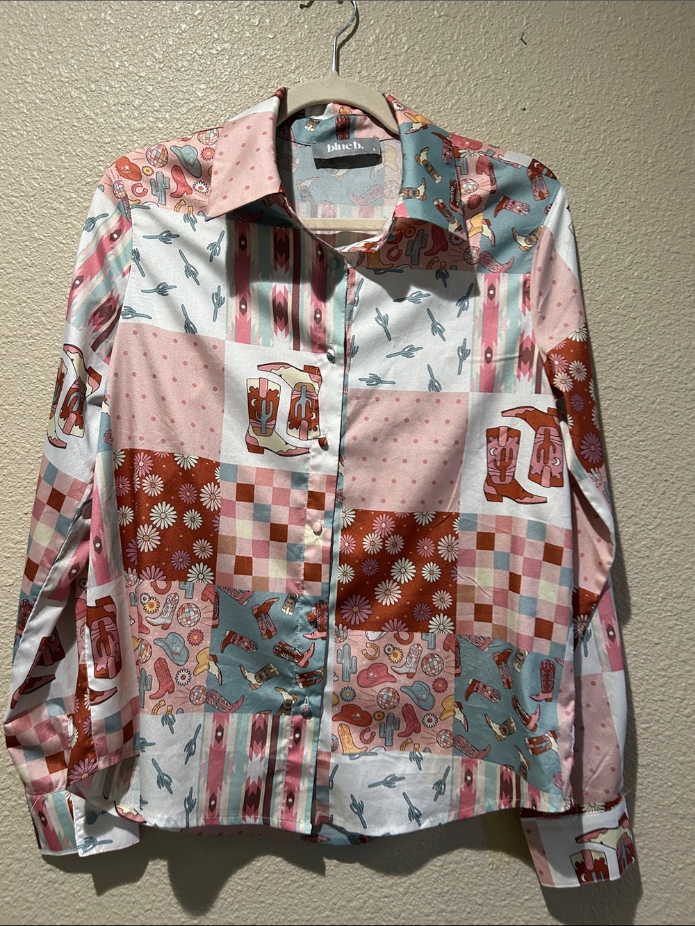 blue.b. Pink & Multi-Pattern Button-Up Blouse